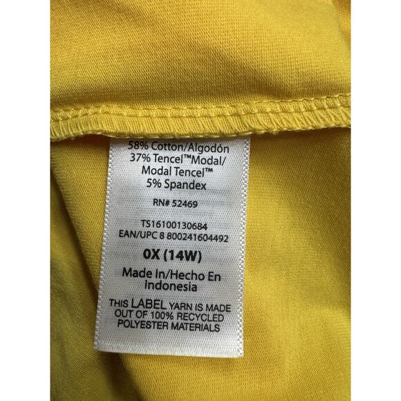 Terra Sky 0X Yellow Top V-neck Curved Hem Short Sleeve Stretch Cotton Blend - Picture 4 of 12